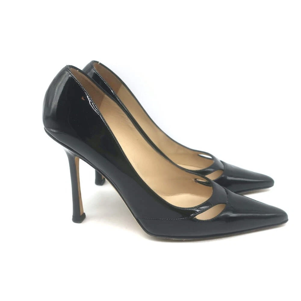 Jimmy Choo Margo 镂空尖头高跟鞋黑色漆皮 36 码-