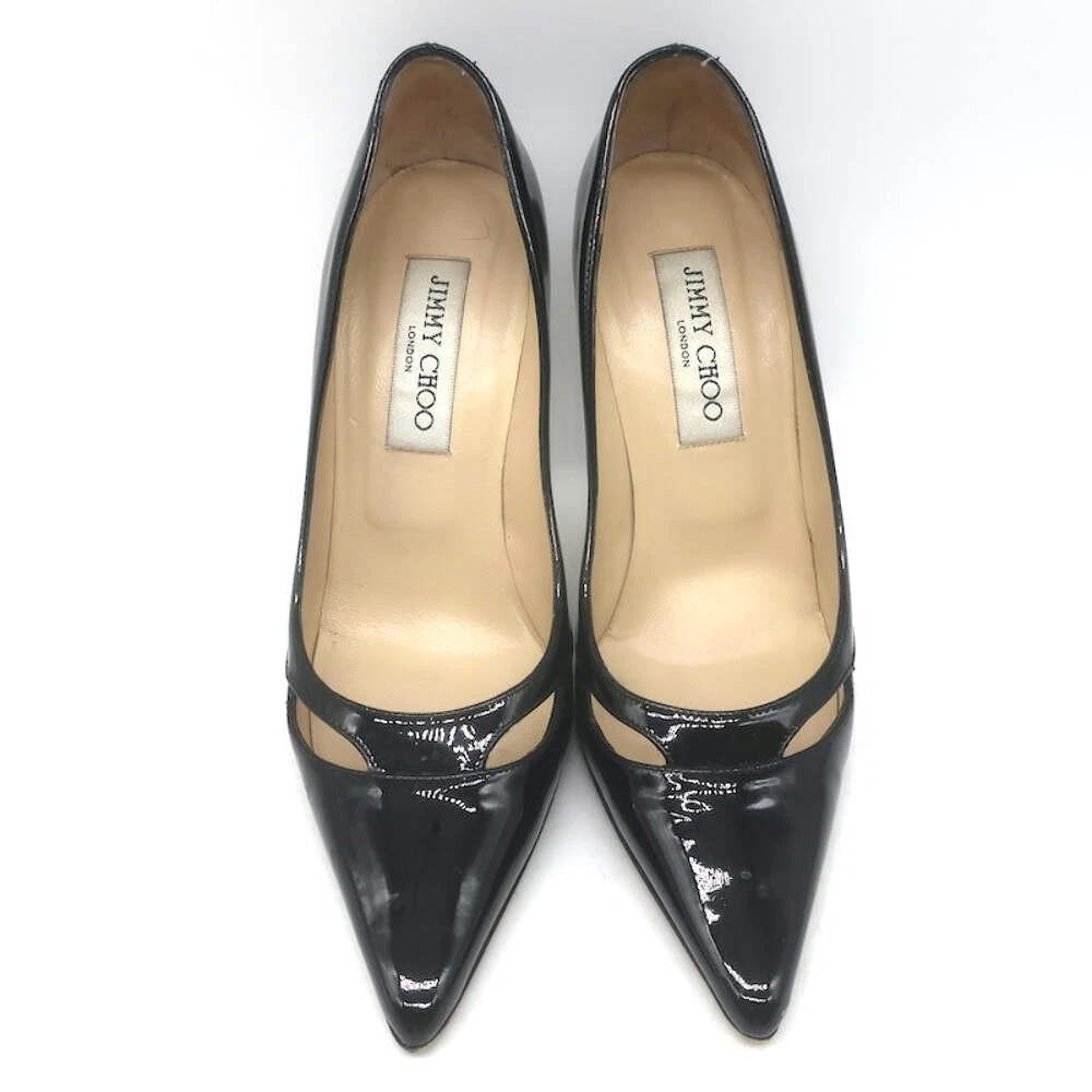 Jimmy Choo Margo 镂空尖头高跟鞋黑色漆皮 36 码-