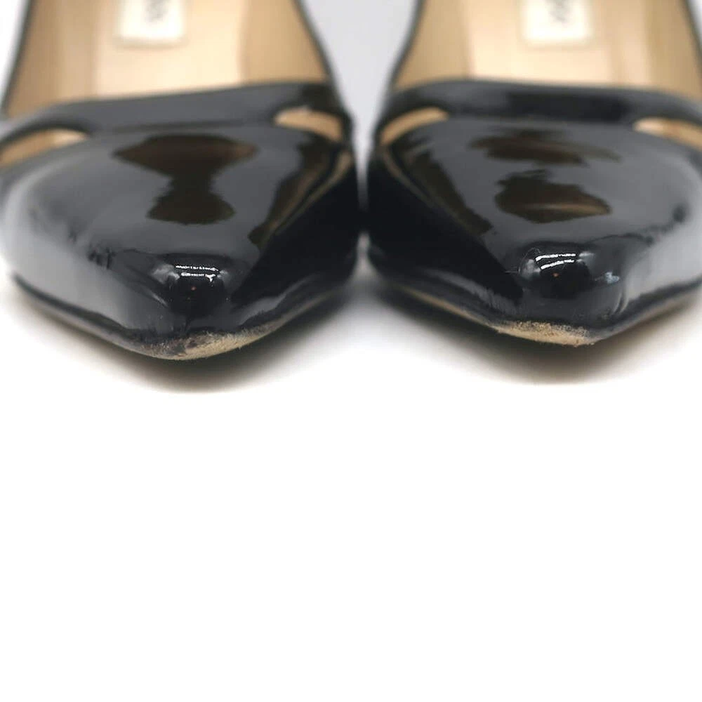 Jimmy Choo Margo 镂空尖头高跟鞋黑色漆皮 36 码-