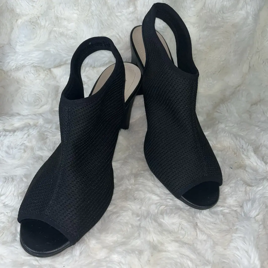 LIFE STRIDE 软系统黑色网布面料 PUMPS 3.5 英寸高跟鞋弹力女式 9.5 M-