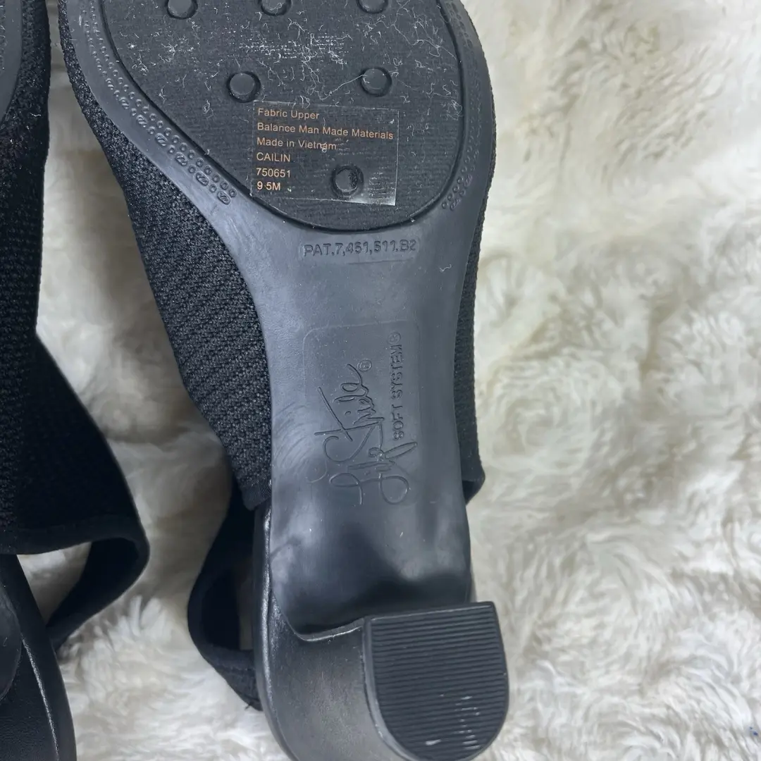 LIFE STRIDE 软系统黑色网布面料 PUMPS 3.5 英寸高跟鞋弹力女式 9.5 M-