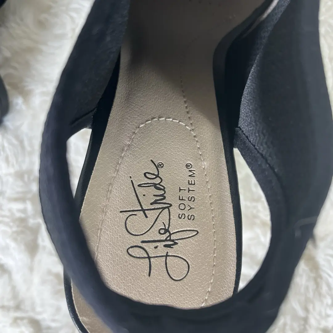LIFE STRIDE 软系统黑色网布面料 PUMPS 3.5 英寸高跟鞋弹力女式 9.5 M-