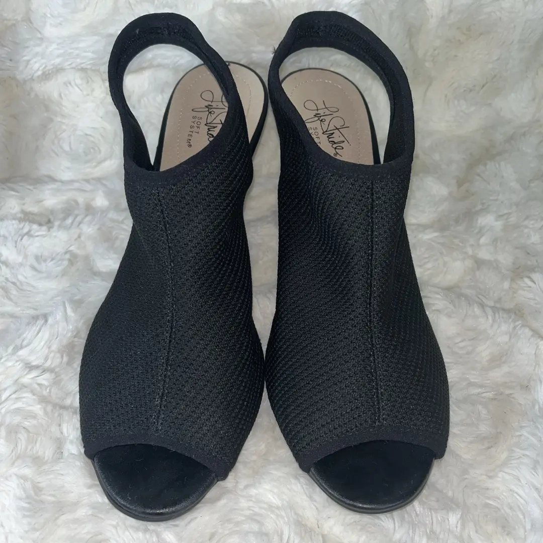 LIFE STRIDE 软系统黑色网布面料 PUMPS 3.5 英寸高跟鞋弹力女式 9.5 M-