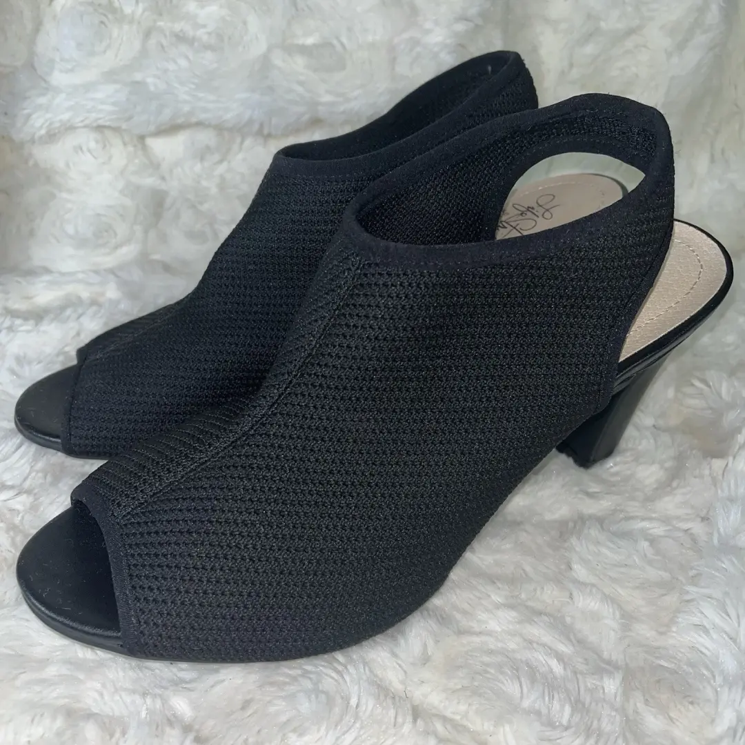 LIFE STRIDE 软系统黑色网布面料 PUMPS 3.5 英寸高跟鞋弹力女式 9.5 M-