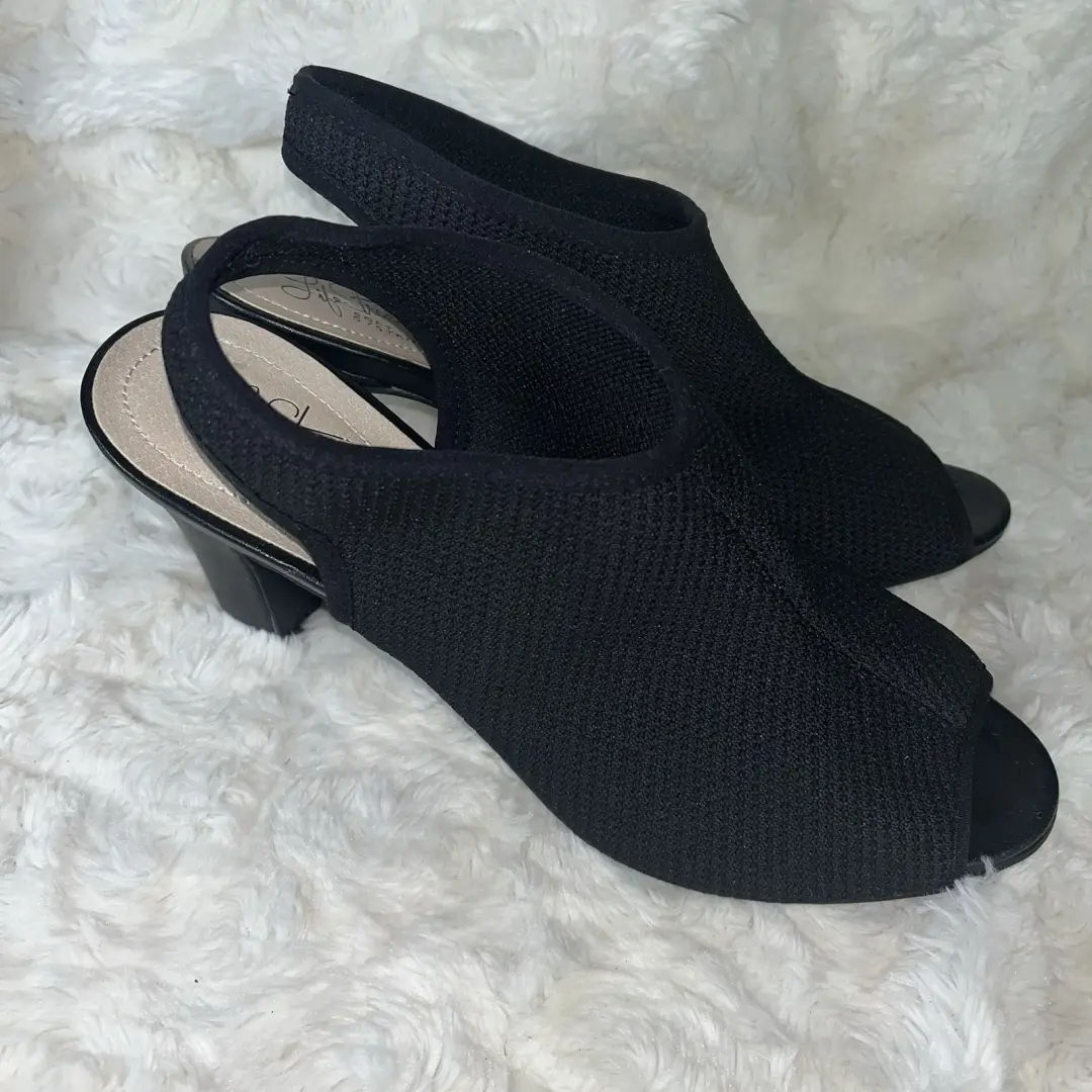 LIFE STRIDE 软系统黑色网布面料 PUMPS 3.5 英寸高跟鞋弹力女式 9.5 M-