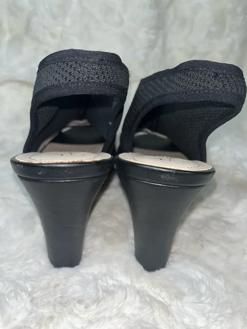 LIFE STRIDE 软系统黑色网布面料 PUMPS 3.5 英寸高跟鞋弹力女式 9.5 M-