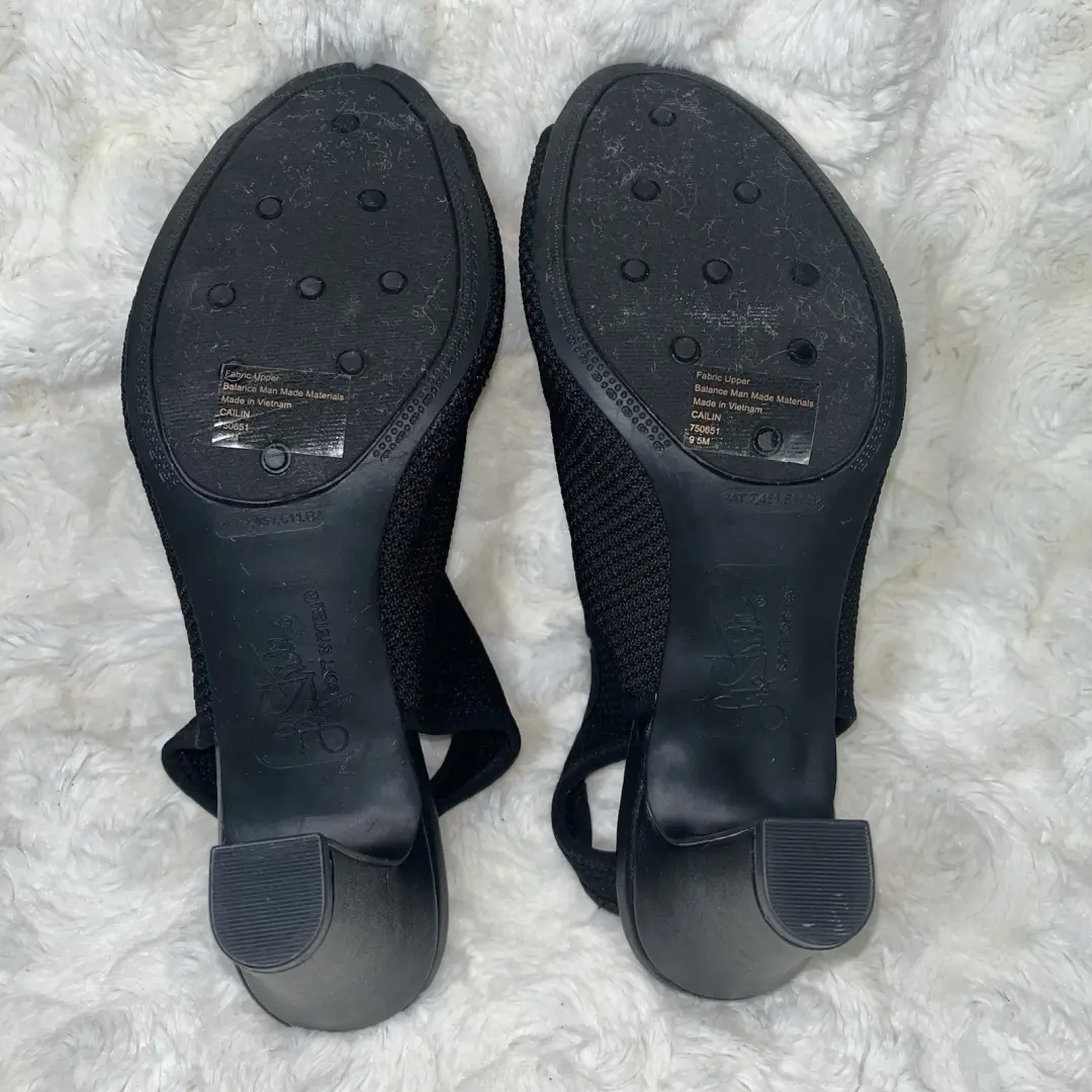 LIFE STRIDE 软系统黑色网布面料 PUMPS 3.5 英寸高跟鞋弹力女式 9.5 M-