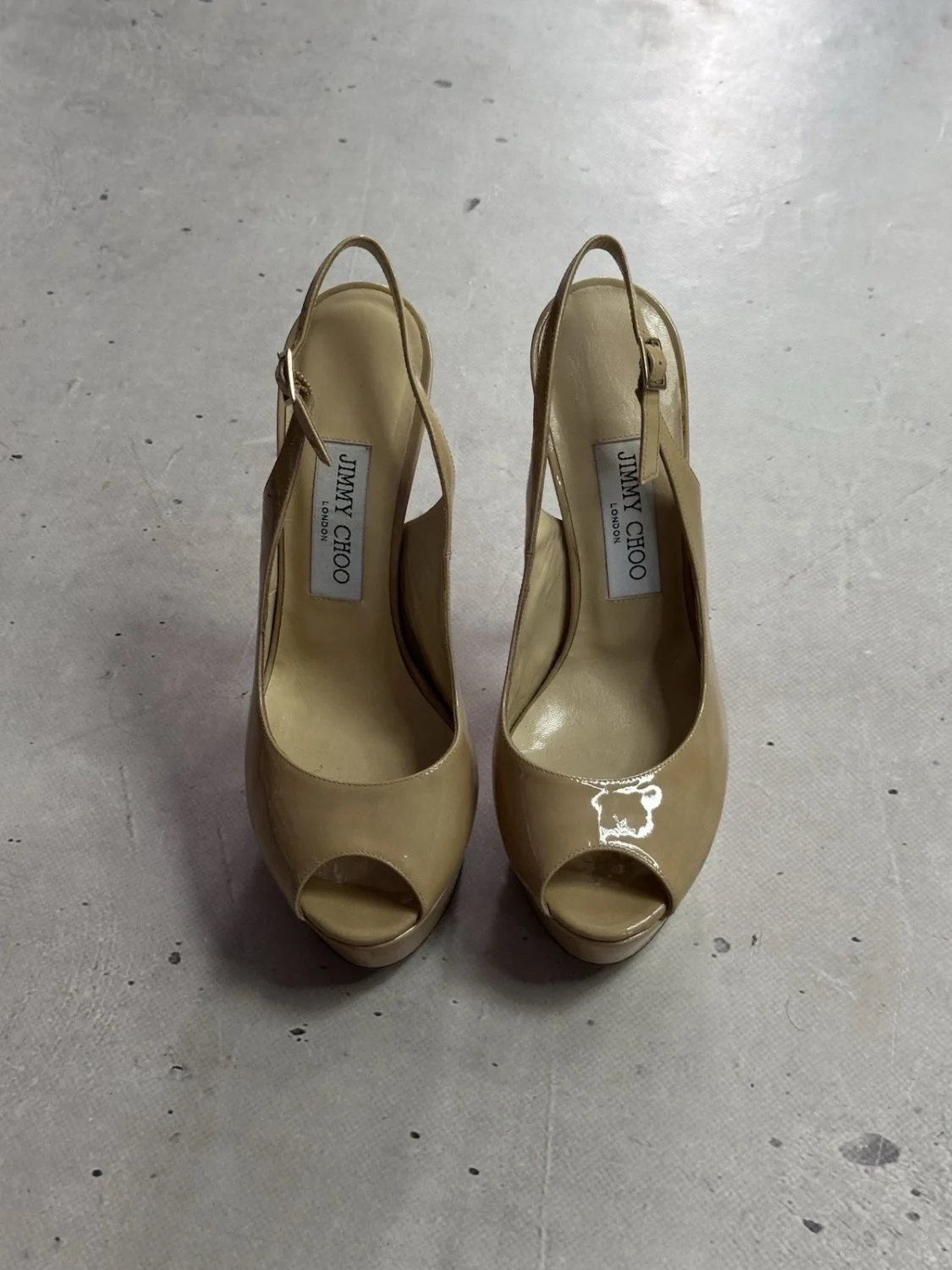 Jimmy Choo 裸色漆皮露背厚底高跟鞋 EU 37-