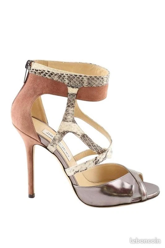 Jimmy Choo Freesia Pewter 麂皮绒 Python 金属凉鞋 高跟鞋 36-