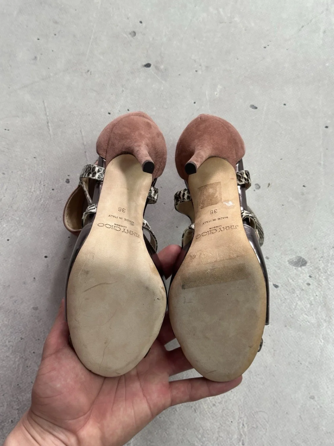 Jimmy Choo Freesia Pewter 麂皮绒 Python 金属凉鞋 高跟鞋 36-