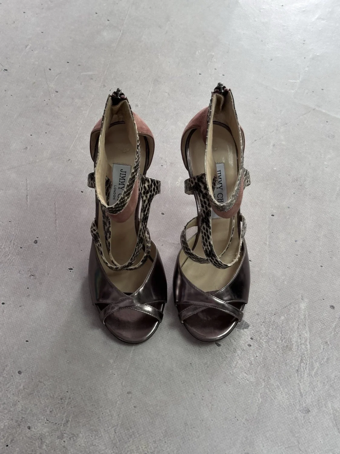 Jimmy Choo Freesia Pewter 麂皮绒 Python 金属凉鞋 高跟鞋 36-