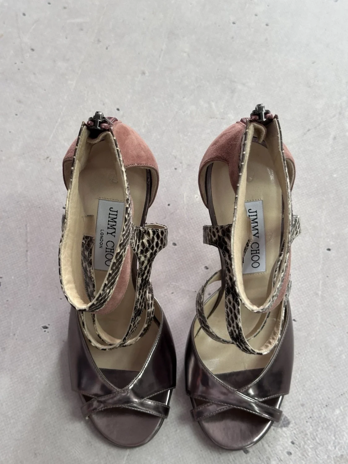 Jimmy Choo Freesia Pewter 麂皮绒 Python 金属凉鞋 高跟鞋 36-