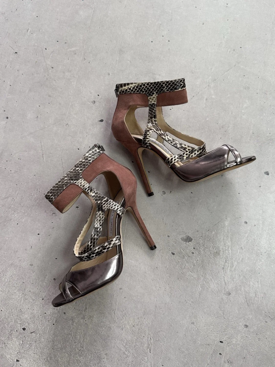 Jimmy Choo Freesia Pewter 麂皮绒 Python 金属凉鞋 高跟鞋 36-