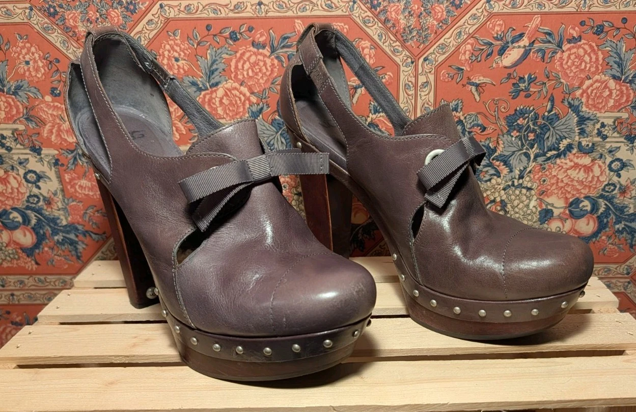 UGG Celestina 皮革铆钉厚底高跟鞋带剪绒鞋垫 11 码 EU 42-