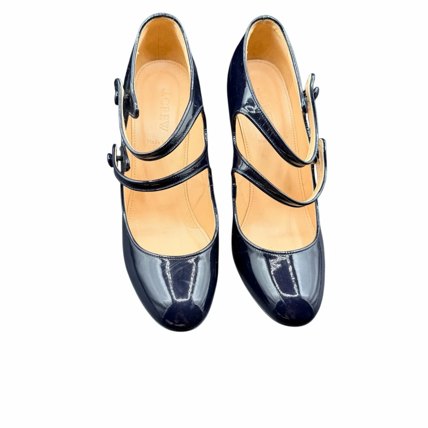 J.Crew Mona 海军蓝漆皮双带 Mary Jane 高跟鞋 8 码-
