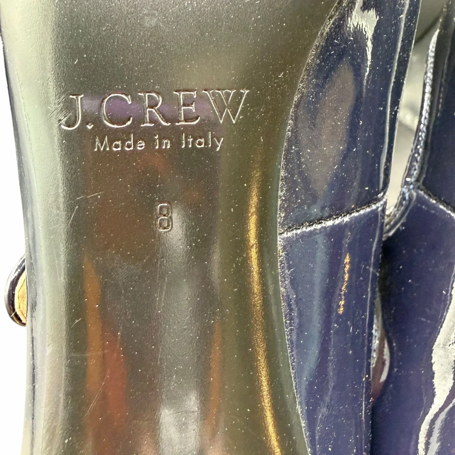J.Crew Mona 海军蓝漆皮双带 Mary Jane 高跟鞋 8 码-