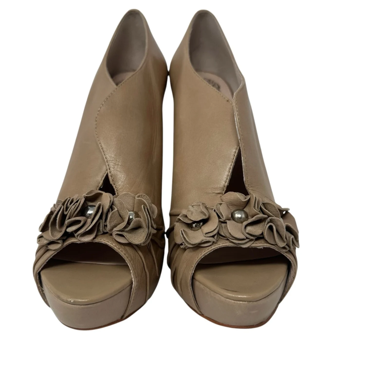 Vince Camuto Madelina 厚底短靴高跟鞋 8.5 玫瑰装饰裸体十字绣-
