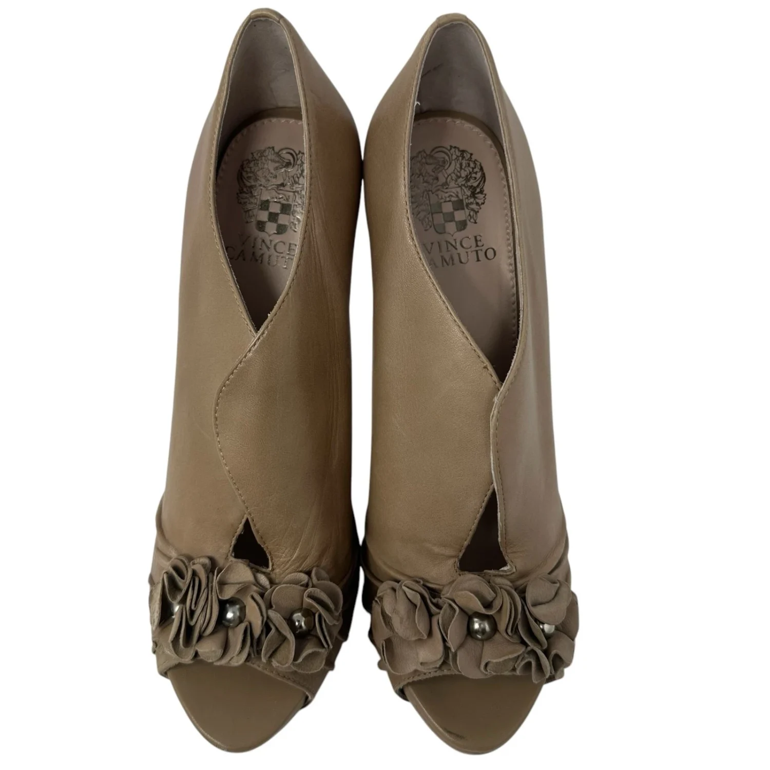 Vince Camuto Madelina 厚底短靴高跟鞋 8.5 玫瑰装饰裸体十字绣-