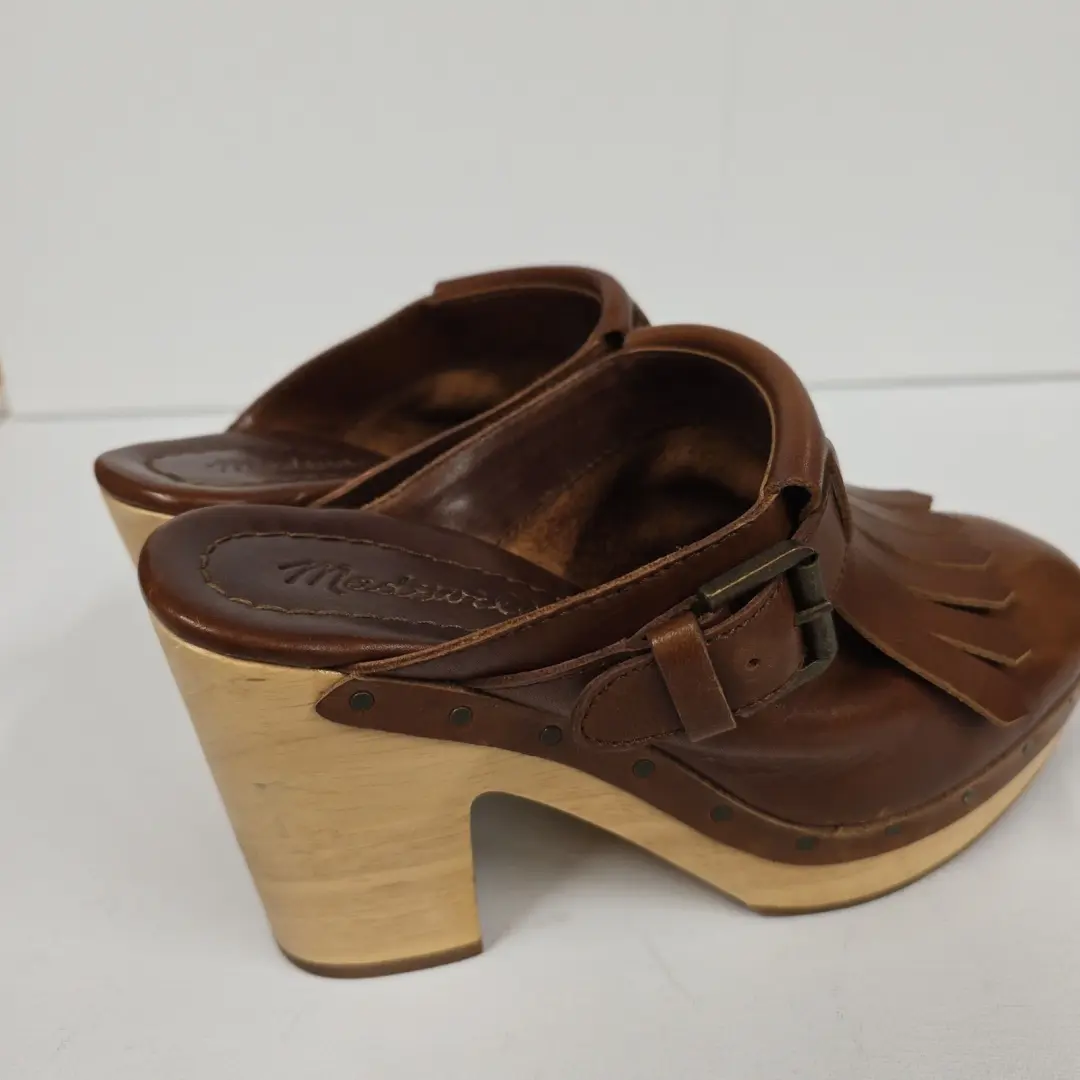 Madewell 女式棕色皮革流苏鞋跟穆勒鞋 5.5 码-