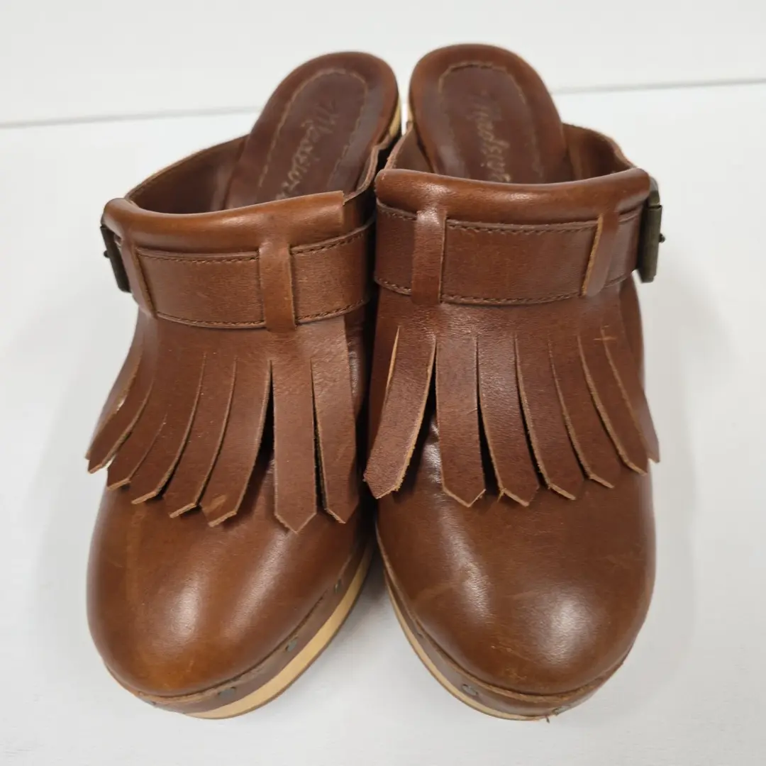 Madewell 女式棕色皮革流苏鞋跟穆勒鞋 5.5 码-