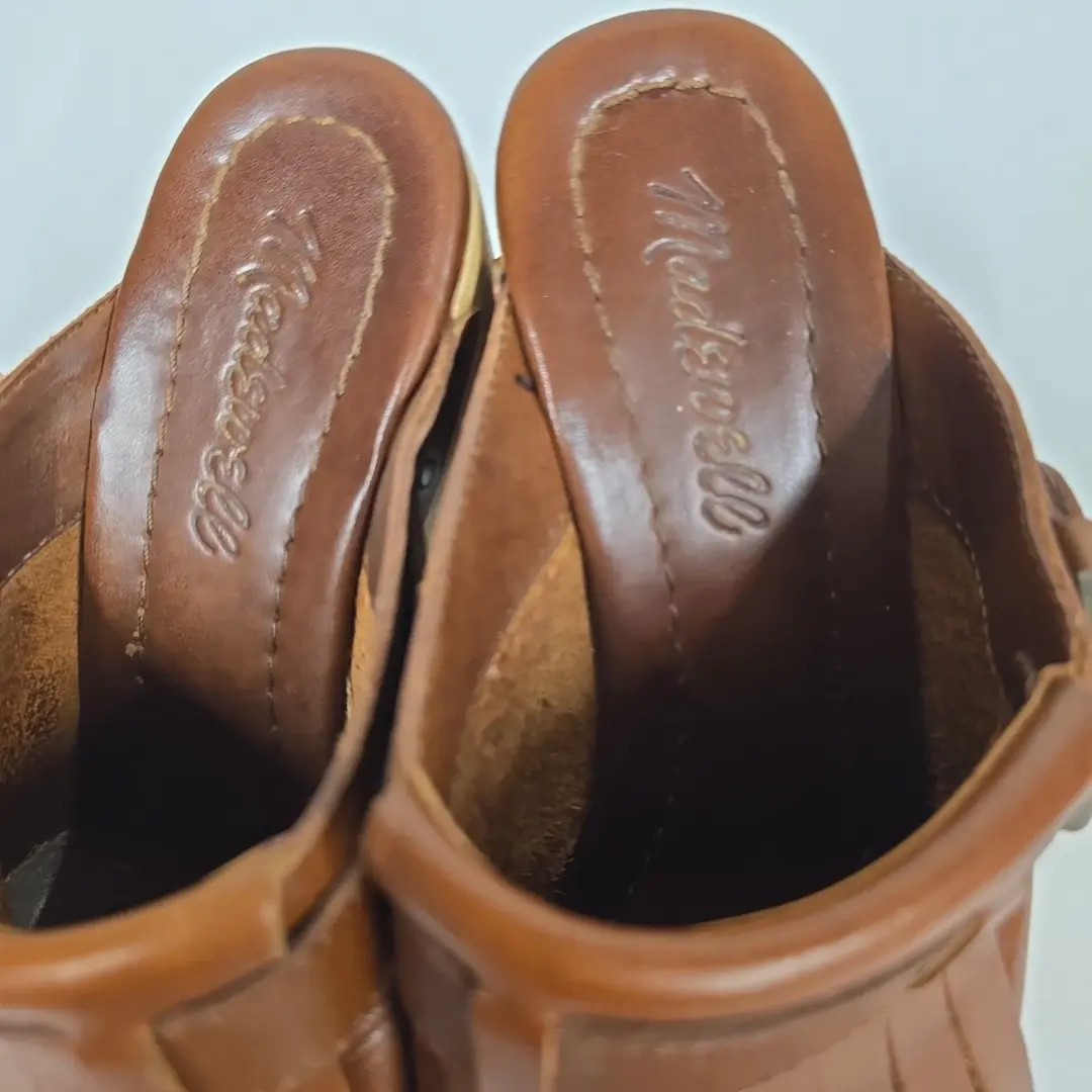 Madewell 女式棕色皮革流苏鞋跟穆勒鞋 5.5 码-