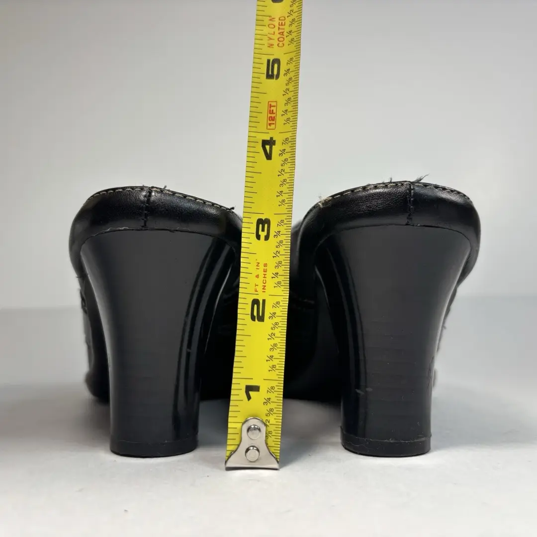 Merona 黑色皮革上部皮革女士 3 英寸高跟鞋穆勒鞋银色硬质 7.5 B 码-