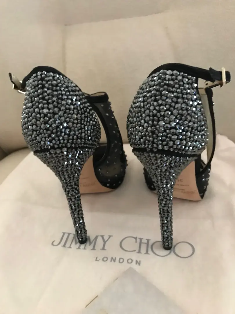 Jimmy Choo Leondra 泵凉鞋 鞋跟 施华洛世奇 水晶 铆钉 黑色 35.5-