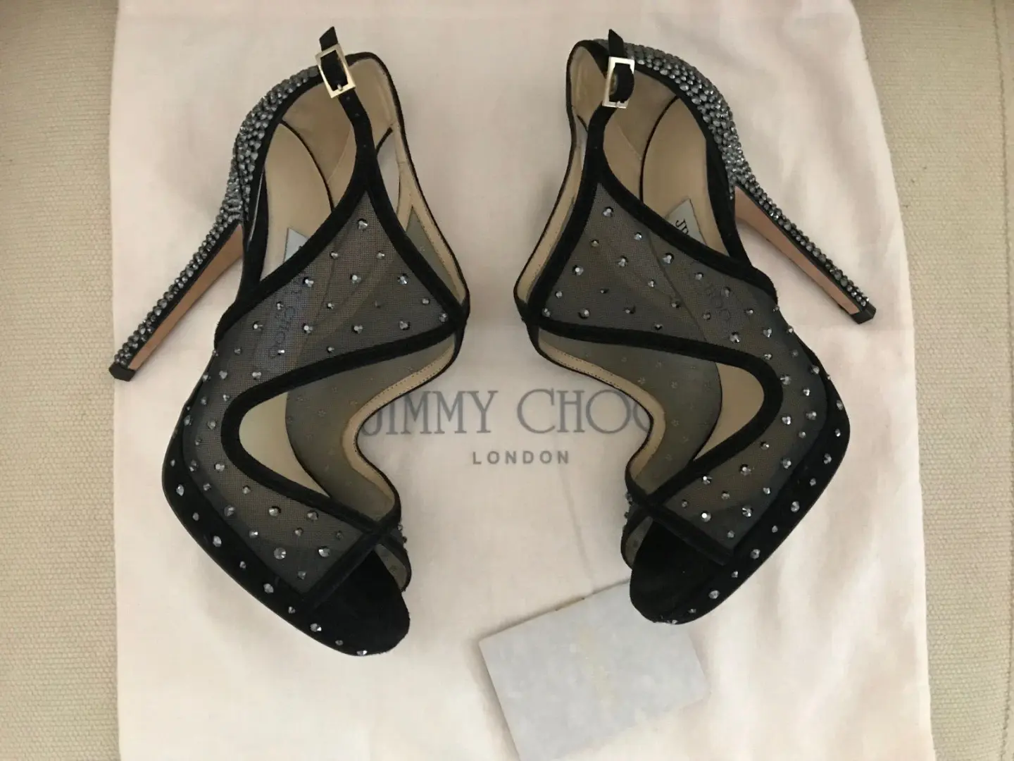 Jimmy Choo Leondra 泵凉鞋 鞋跟 施华洛世奇 水晶 铆钉 黑色 35.5-
