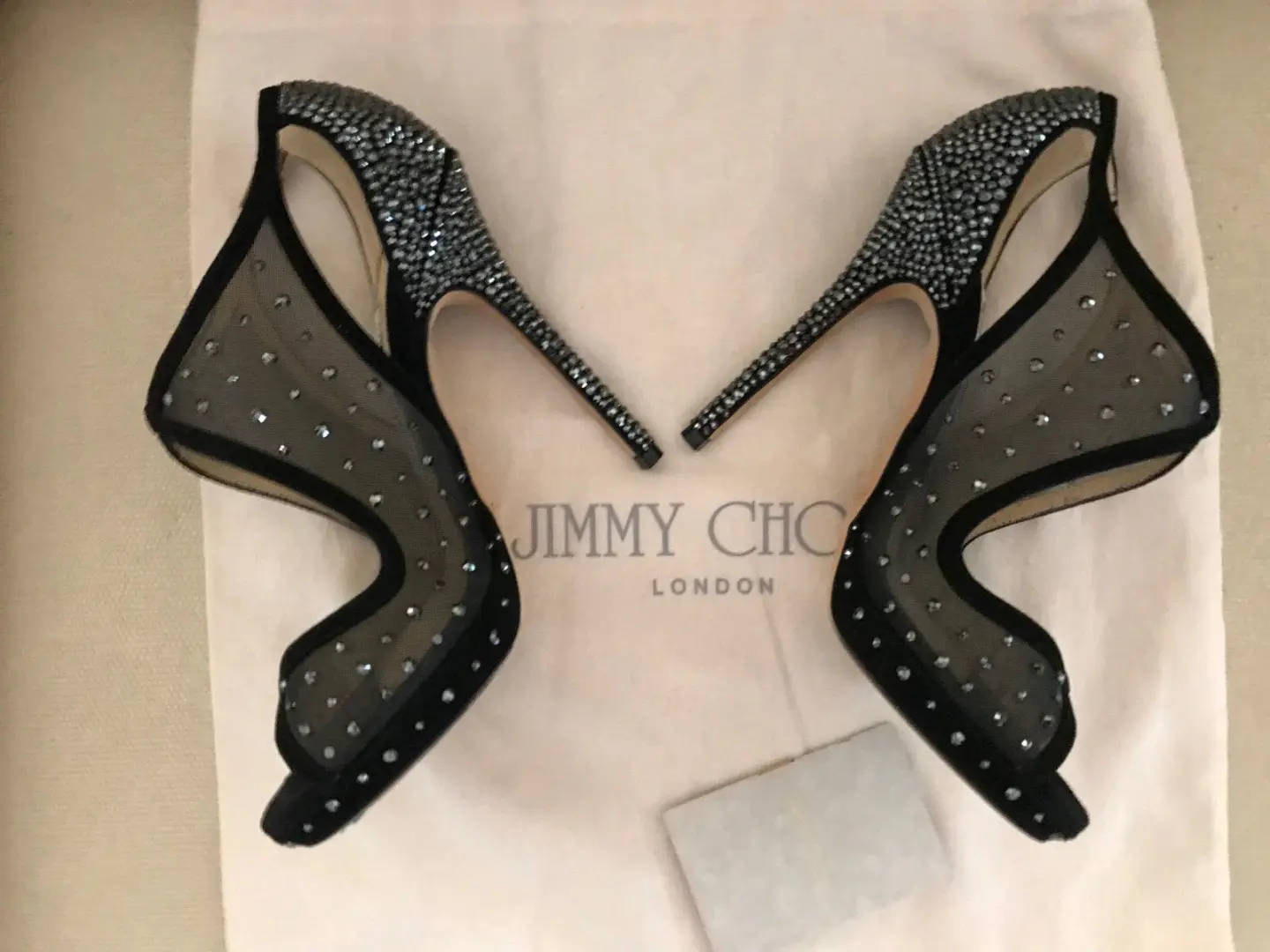 Jimmy Choo Leondra 泵凉鞋 鞋跟 施华洛世奇 水晶 铆钉 黑色 35.5-
