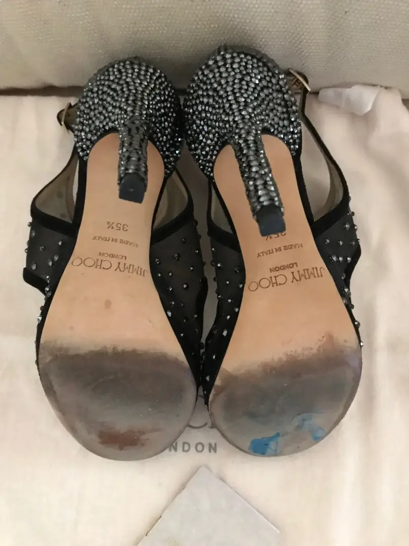 Jimmy Choo Leondra 泵凉鞋 鞋跟 施华洛世奇 水晶 铆钉 黑色 35.5-