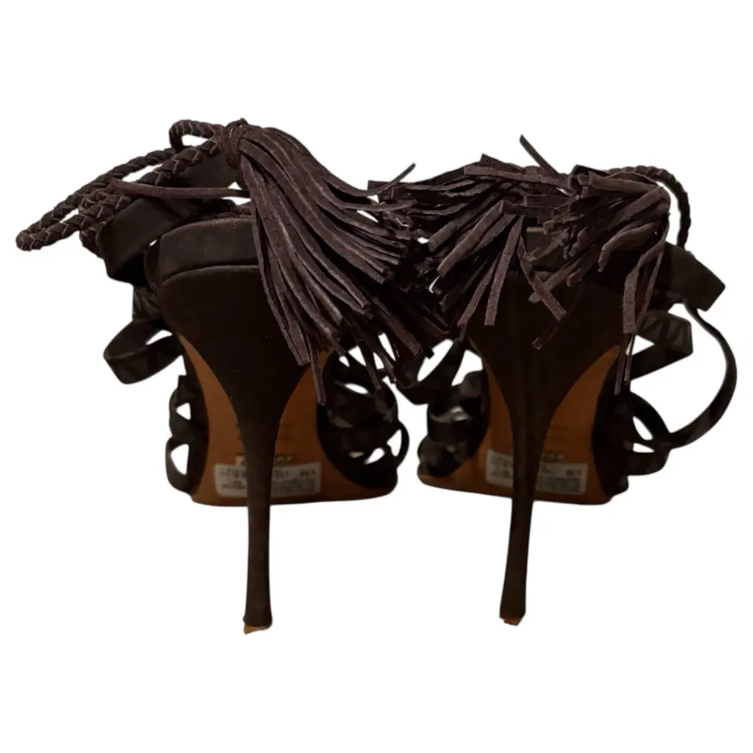 Schutz 深棕色麂皮绒绑带笼子高跟鞋凉鞋波西米亚鞋 9.5 码-