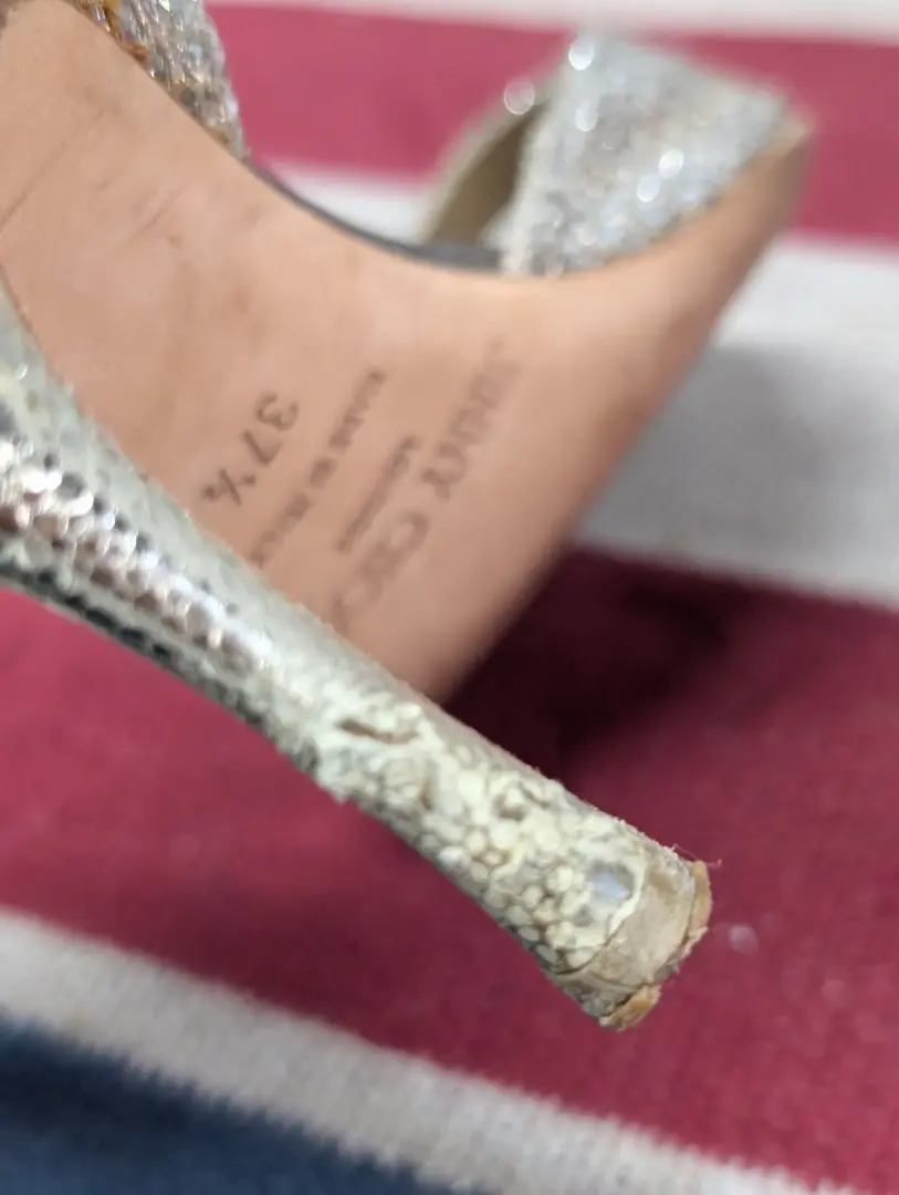 Jimmy Choo 香槟银色闪光露趾 D'Orsay 高跟鞋 37.5 -