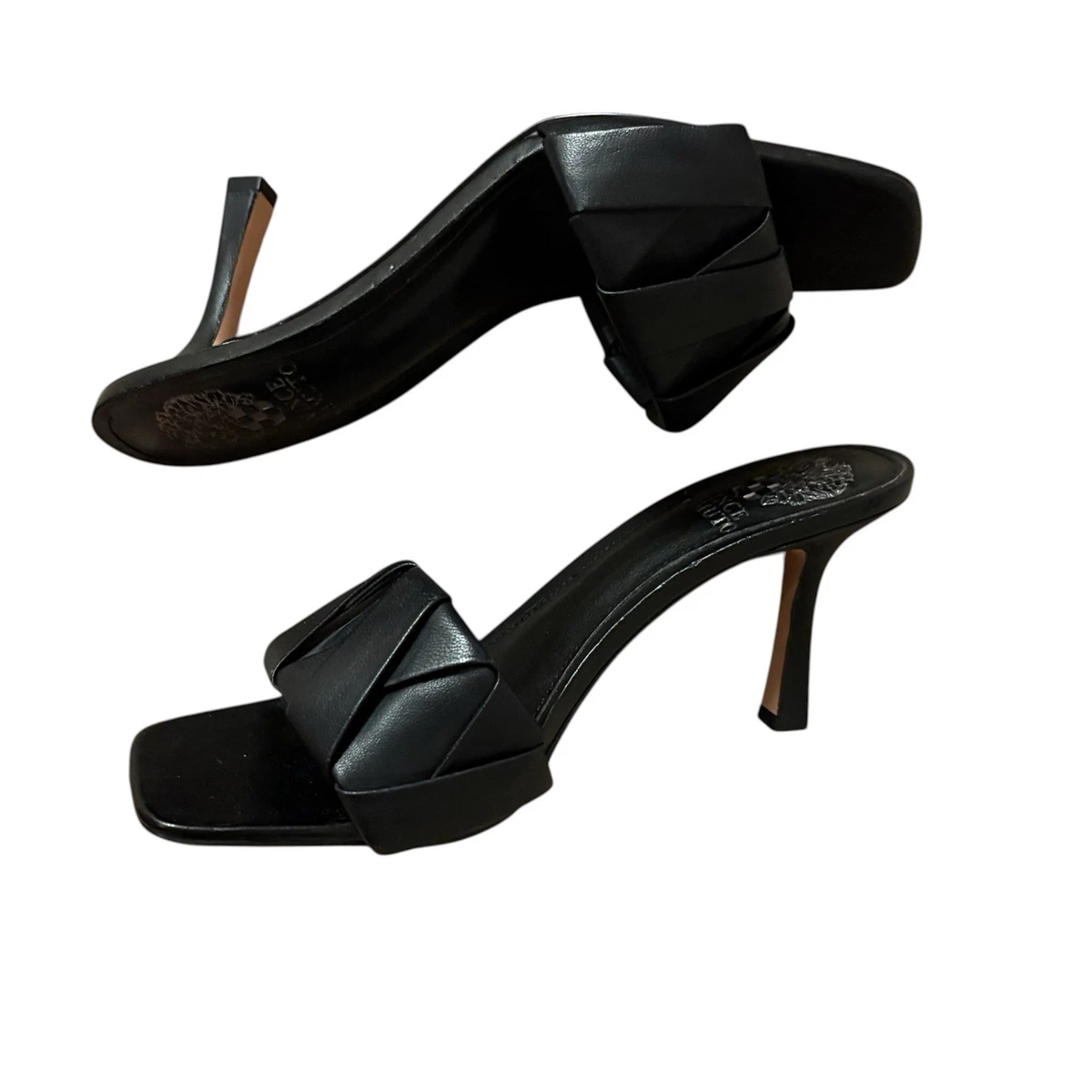 Vince Camuto Endonta 黑色皮革细跟凉鞋 7 码-