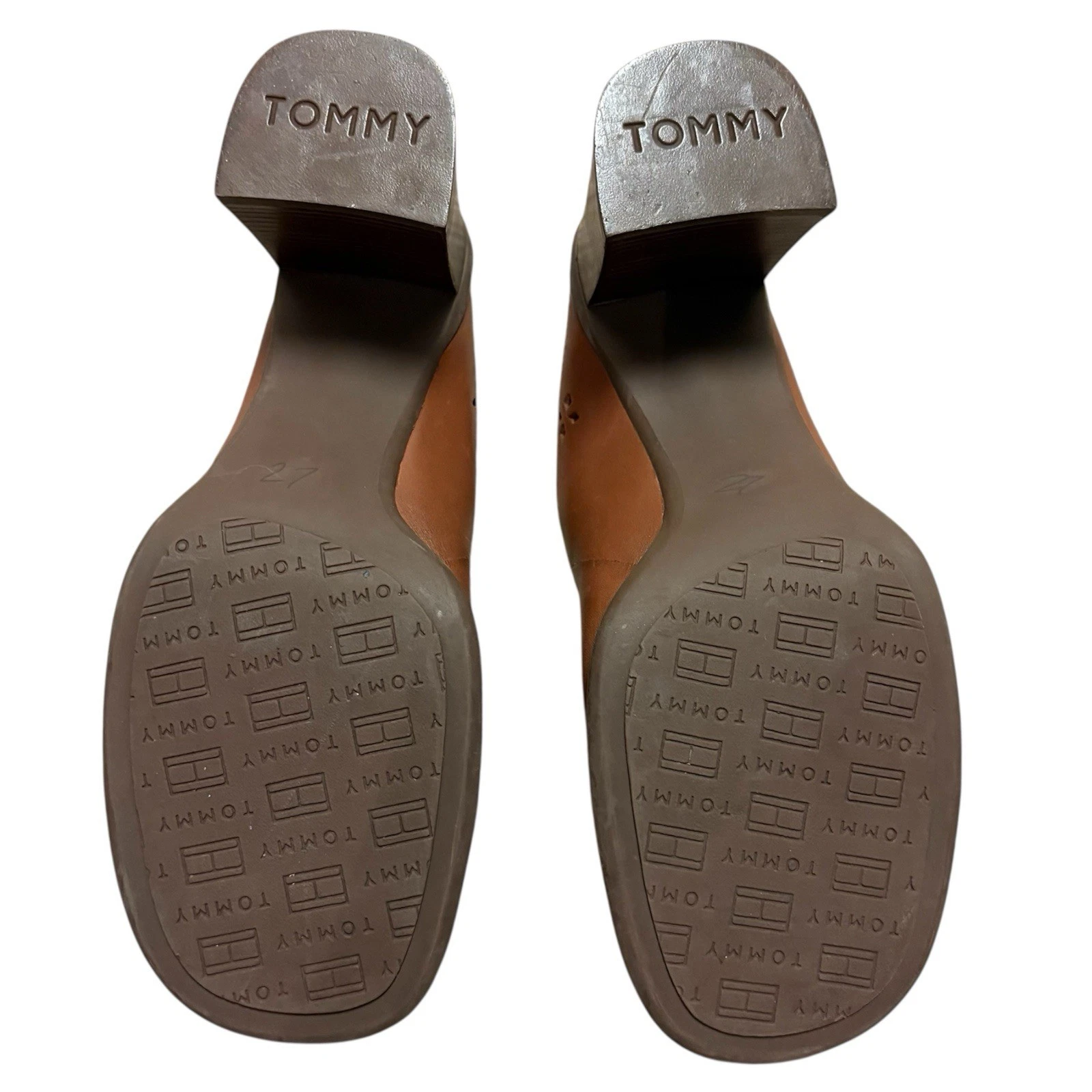 复古 Y2K Tommy Hilfiger 棕色方头皮革懒人厚底穆勒鞋 8 码-