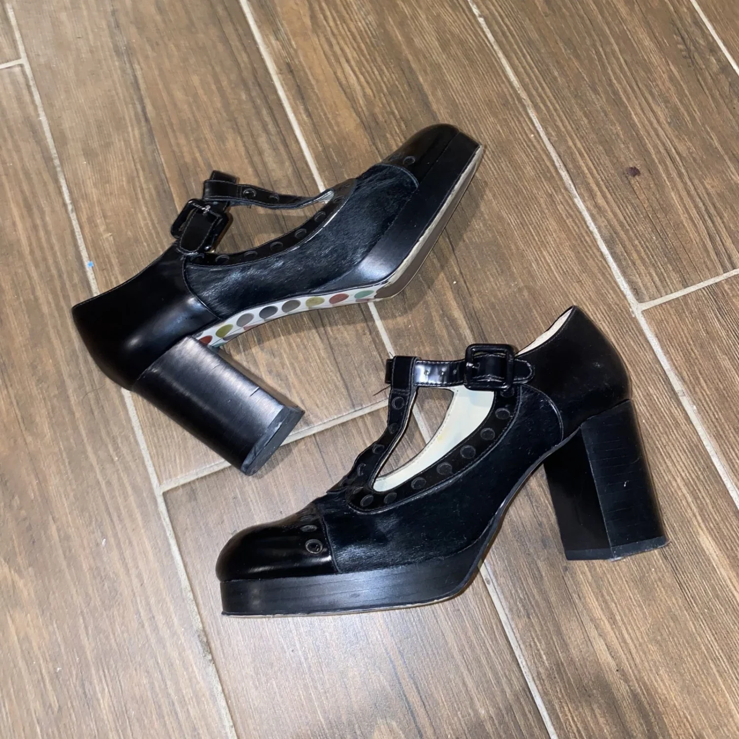 Orla Kiely x Clarks Orla Dorothy 黑色厚底 Mary Jane 高跟鞋女式 6 个月-