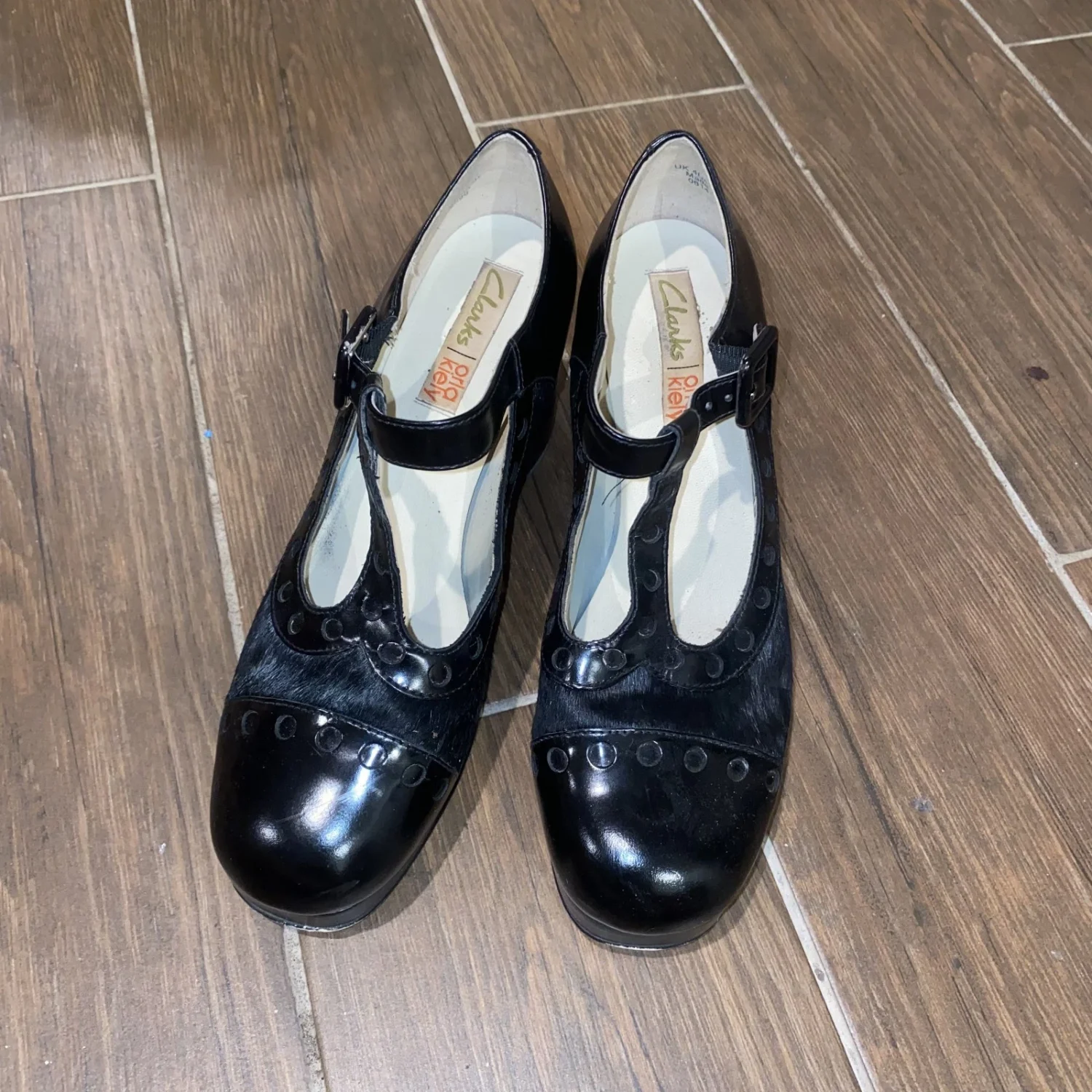 Orla Kiely x Clarks Orla Dorothy 黑色厚底 Mary Jane 高跟鞋女式 6 个月-