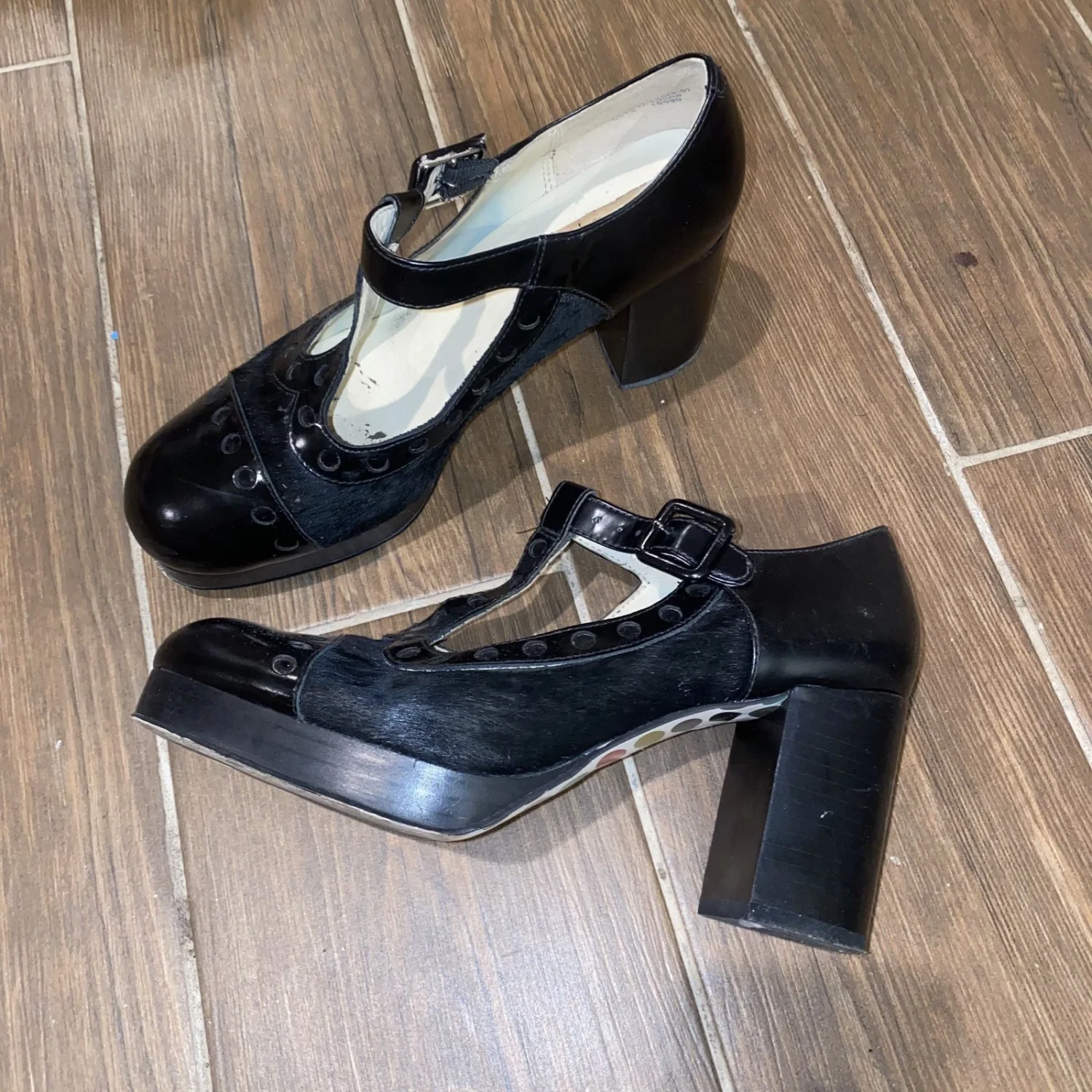 Orla Kiely x Clarks Orla Dorothy 黑色厚底 Mary Jane 高跟鞋女式 6 个月-
