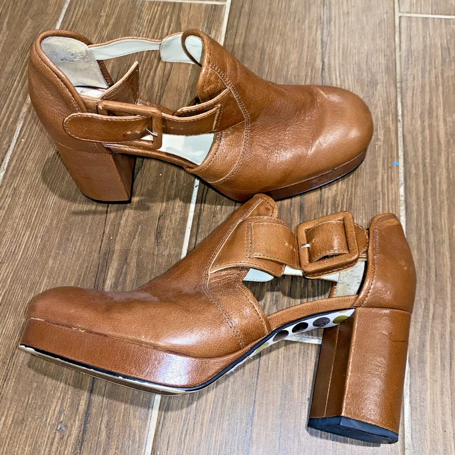 Clarks Orla Kiely Dilly Mary Jane 高跟鞋 US 6 棕色皮革-