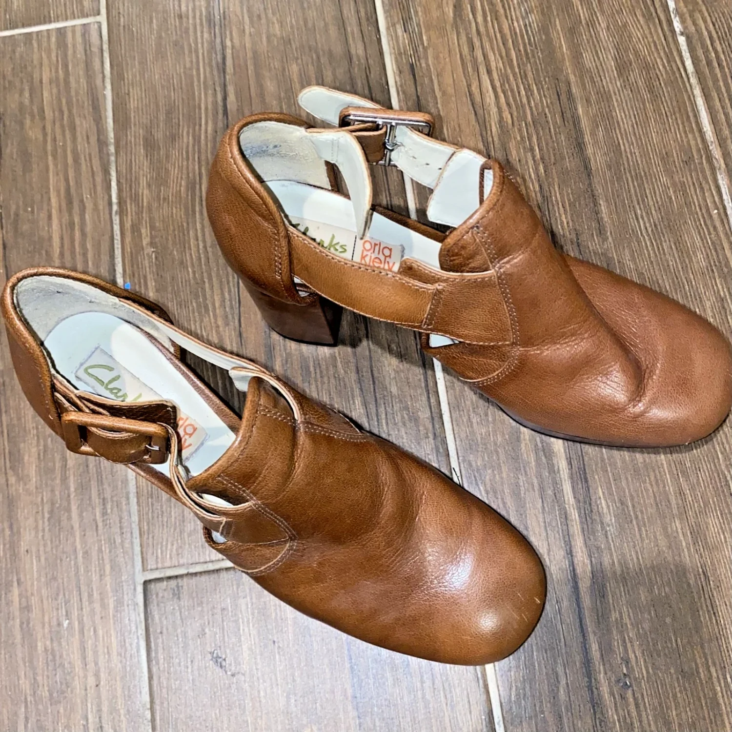 Clarks Orla Kiely Dilly Mary Jane 高跟鞋 US 6 棕色皮革-