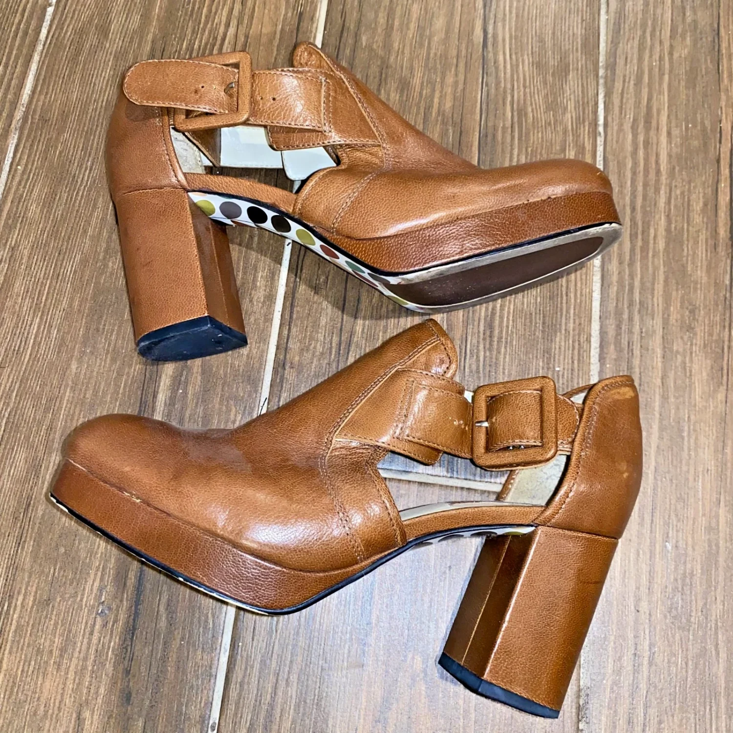Clarks Orla Kiely Dilly Mary Jane 高跟鞋 US 6 棕色皮革-