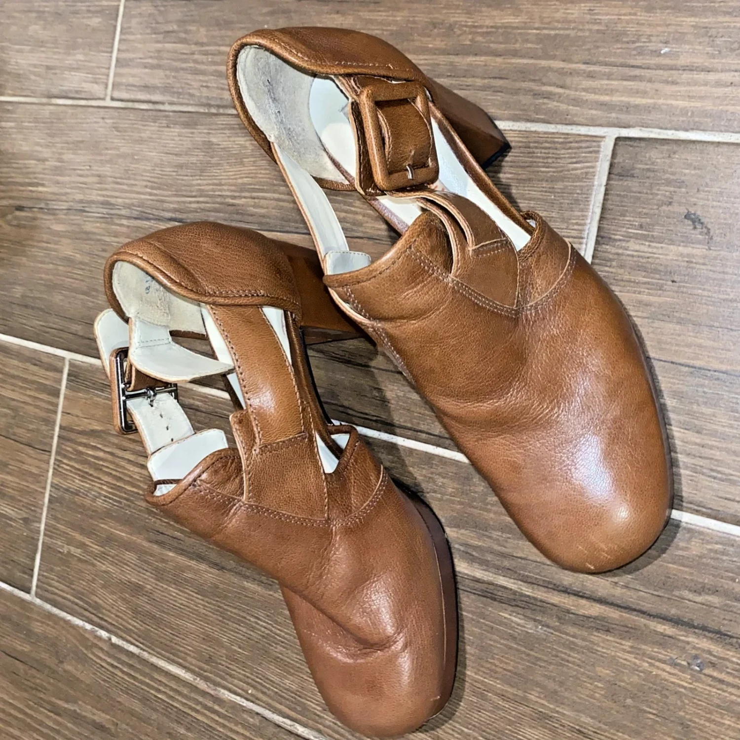 Clarks Orla Kiely Dilly Mary Jane 高跟鞋 US 6 棕色皮革-
