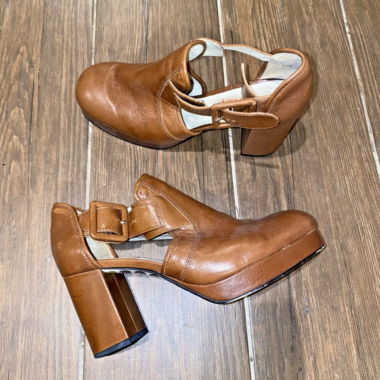 Clarks Orla Kiely Dilly Mary Jane 高跟鞋 US 6 棕色皮革-