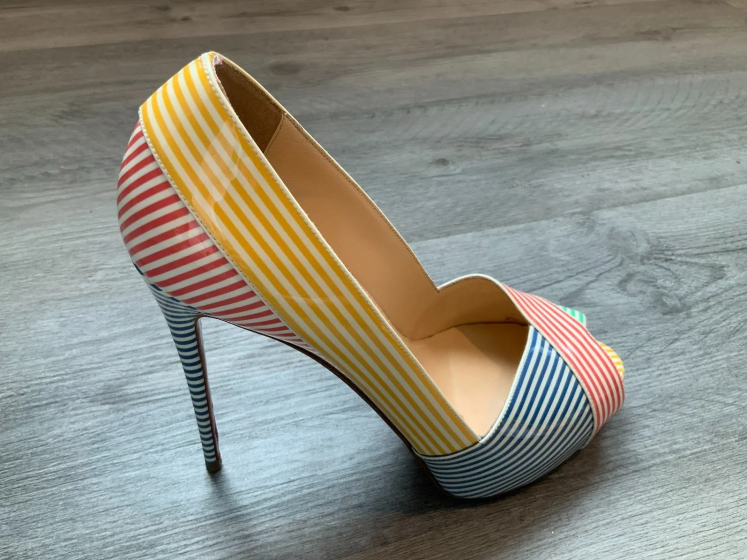 Christian Louboutin Marine Alta 120 条纹露趾高跟鞋,尺寸 38 | 8-