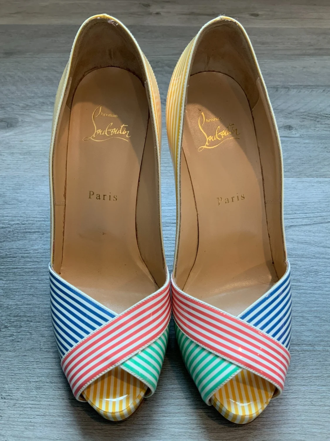 Christian Louboutin Marine Alta 120 条纹露趾高跟鞋,尺寸 38 | 8-
