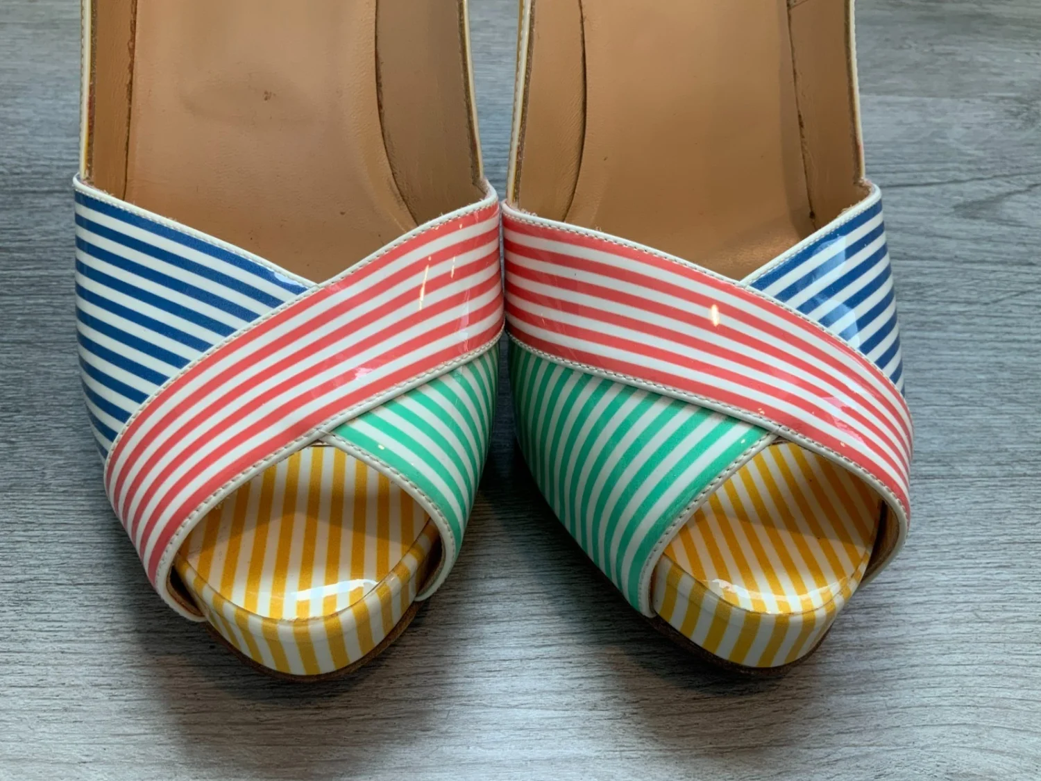 Christian Louboutin Marine Alta 120 条纹露趾高跟鞋,尺寸 38 | 8-