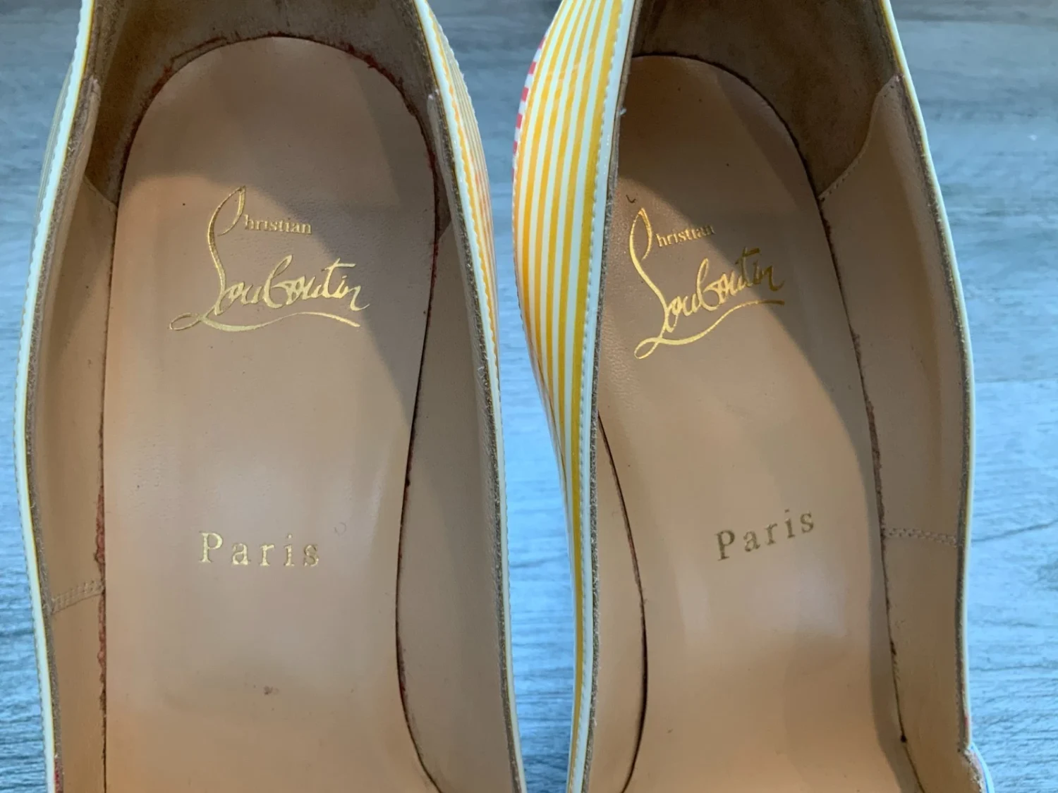 Christian Louboutin Marine Alta 120 条纹露趾高跟鞋,尺寸 38 | 8-