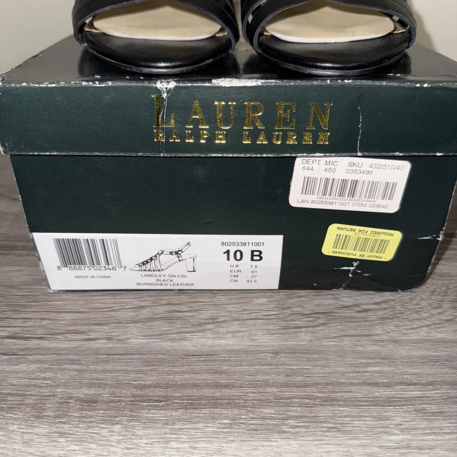 LAUREN RALPH LAUREN FRANCINE 黑色皮革设计师厚底凉鞋 10-