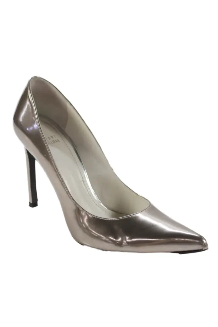 Stuart Weitzman 女式金属尖头高跟鞋银色 9 码-