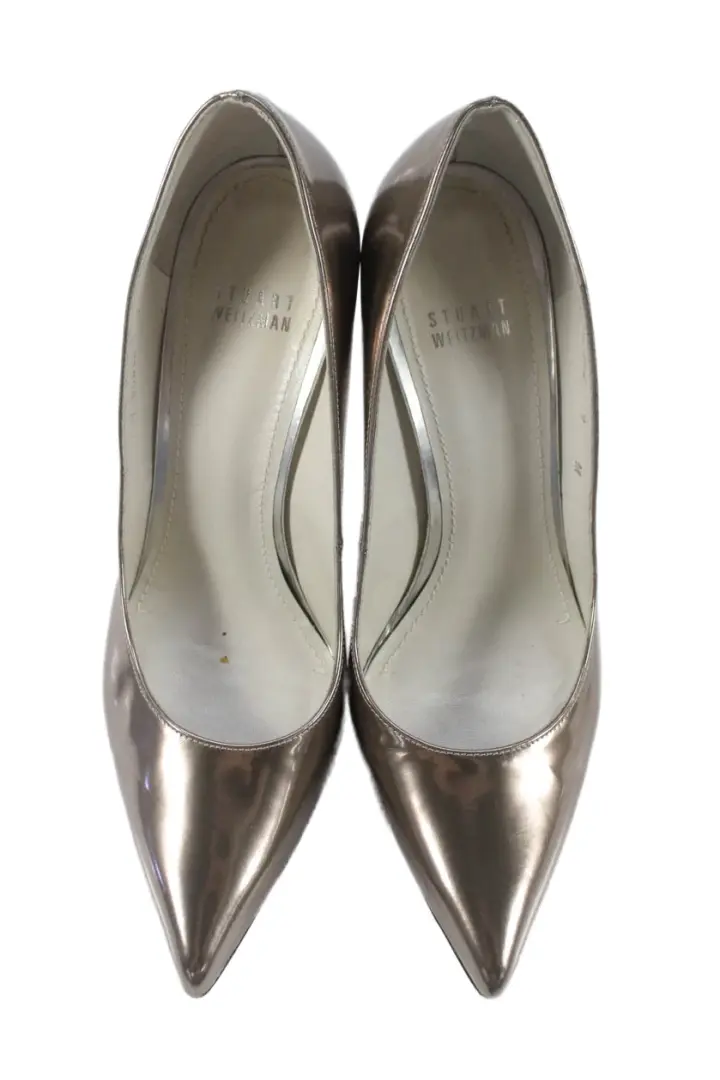 Stuart Weitzman 女式金属尖头高跟鞋银色 9 码-