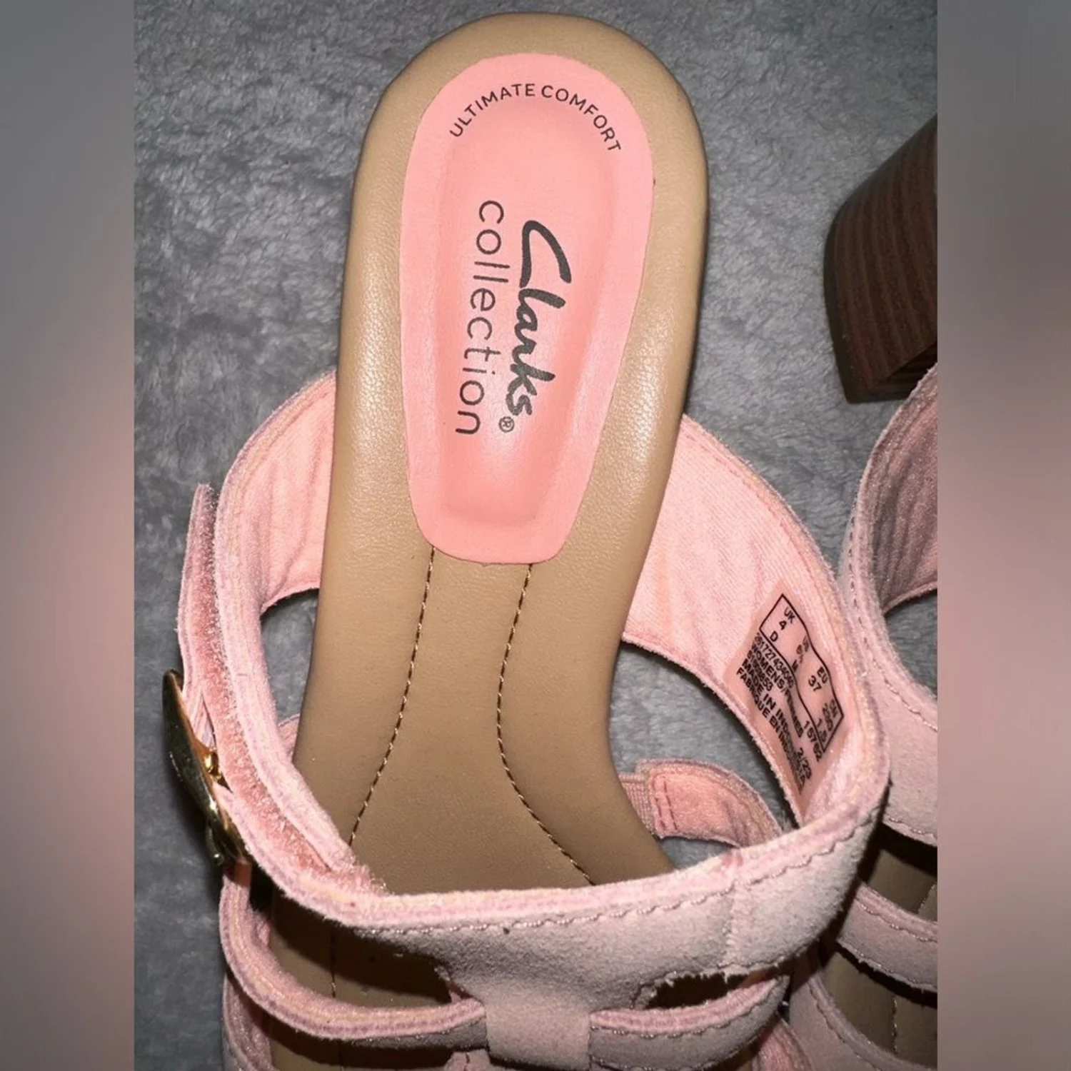 Clarks 高跟拖鞋凉鞋 Desirae Palm 粉色麂皮绒 6.5 码-